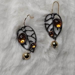 Bohemian Amber Leaf & Gold Earrings